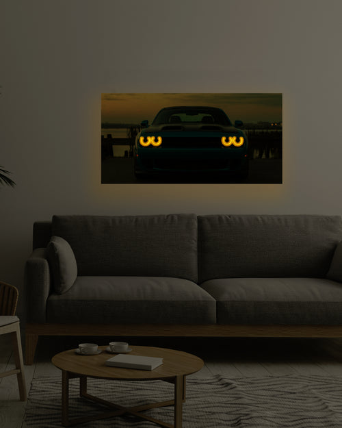 BLUE DODGE CHALLENGER SRT HELLCAT || NEON POSTER || 2 FT X 1 FT ||