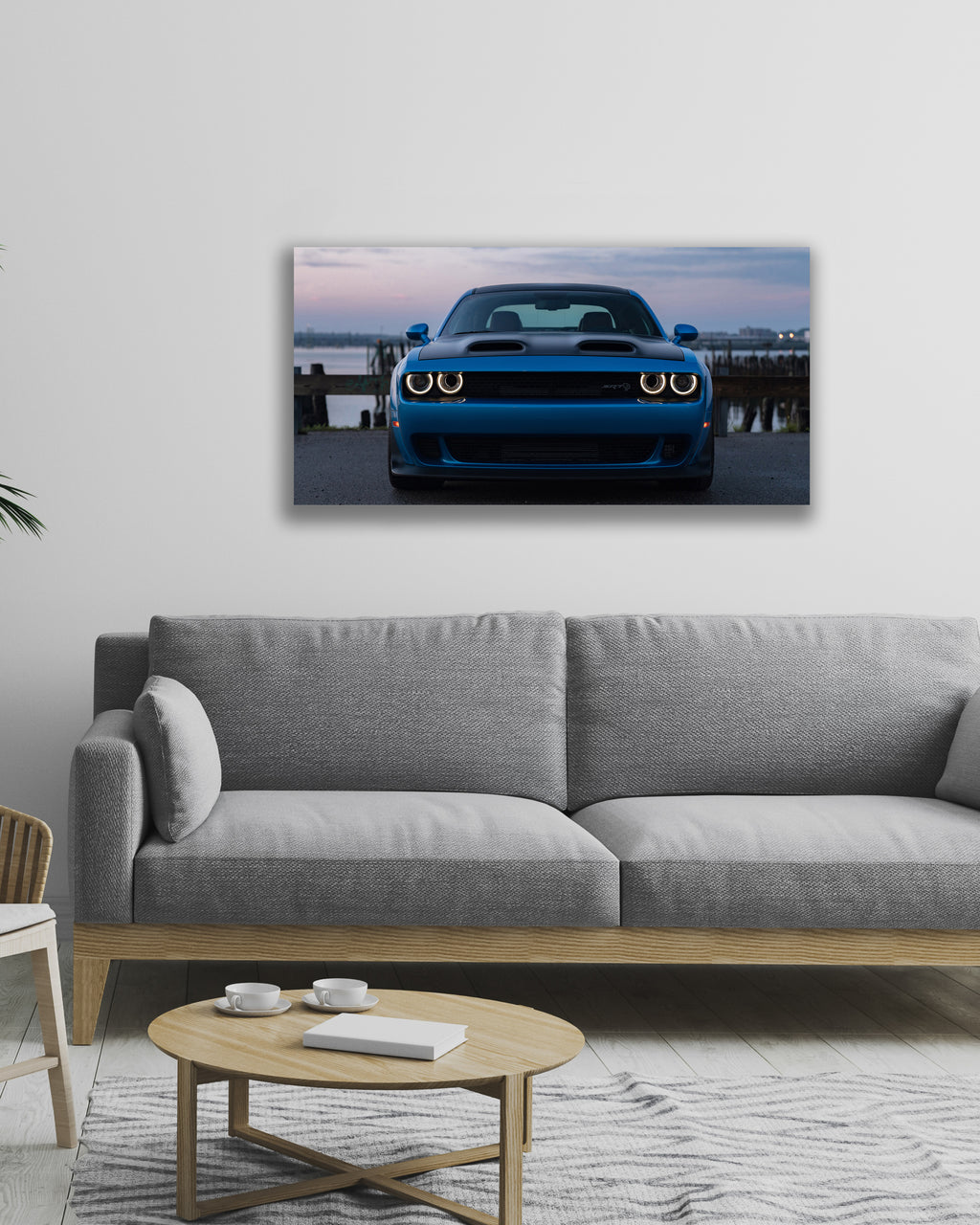BLUE DODGE CHALLENGER SRT HELLCAT || NEON POSTER || 2 FT X 1 FT ||