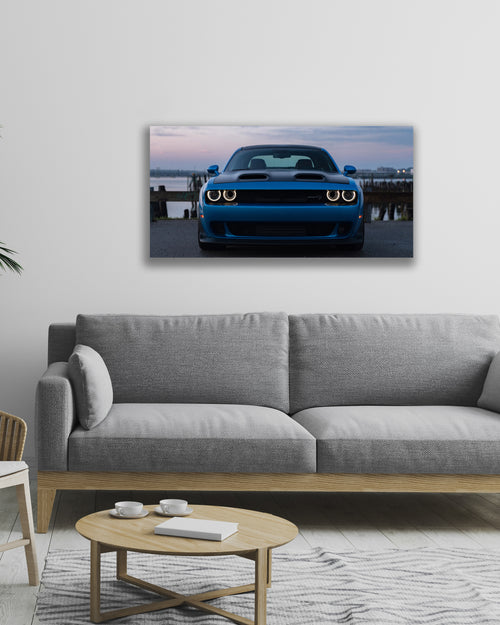 BLUE DODGE CHALLENGER SRT HELLCAT || NEON POSTER || 2 FT X 1 FT ||