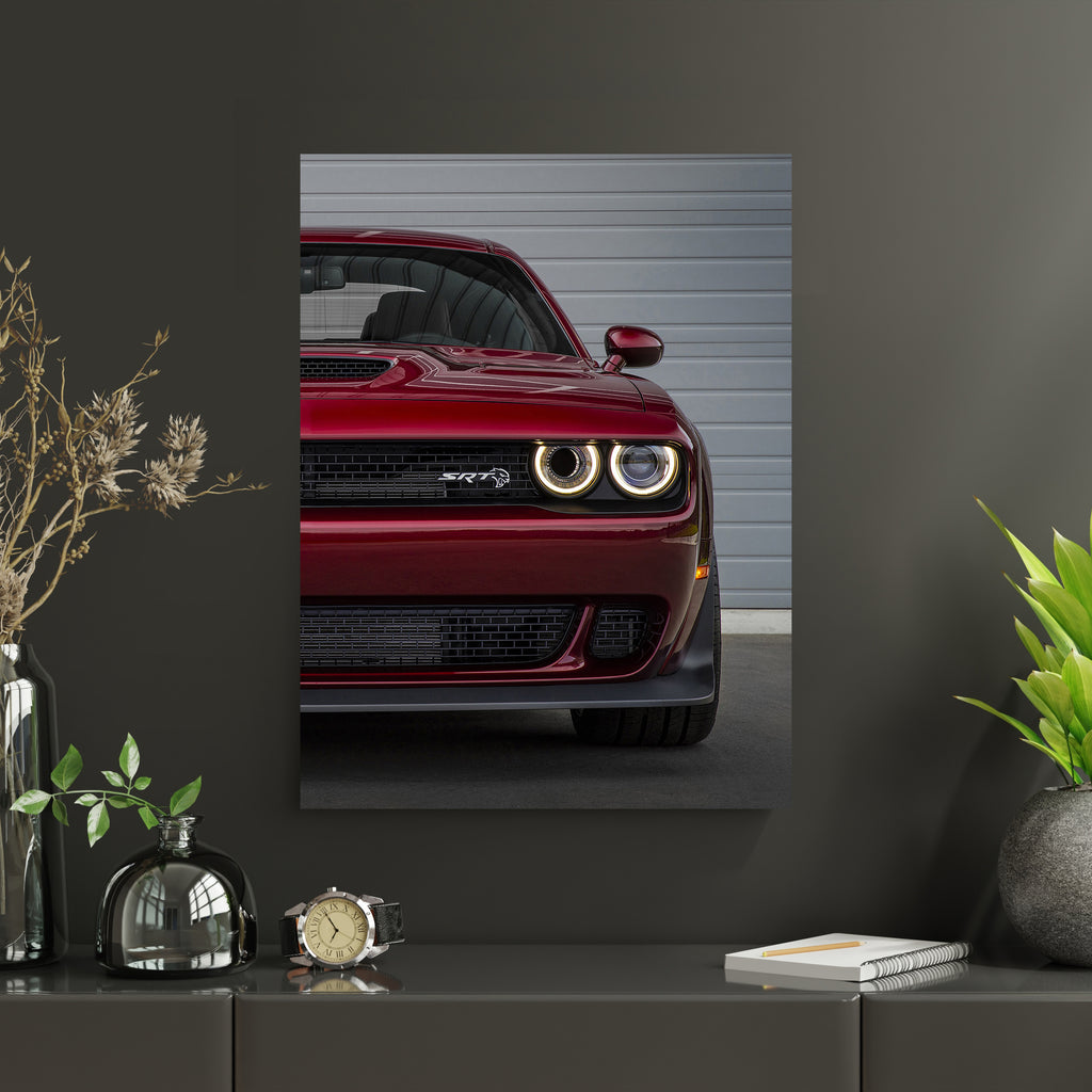 RED DODGE CHALLENGER SRT HELLCAT 2018 || NEON POSTER || 2FT X 1.5FT ||