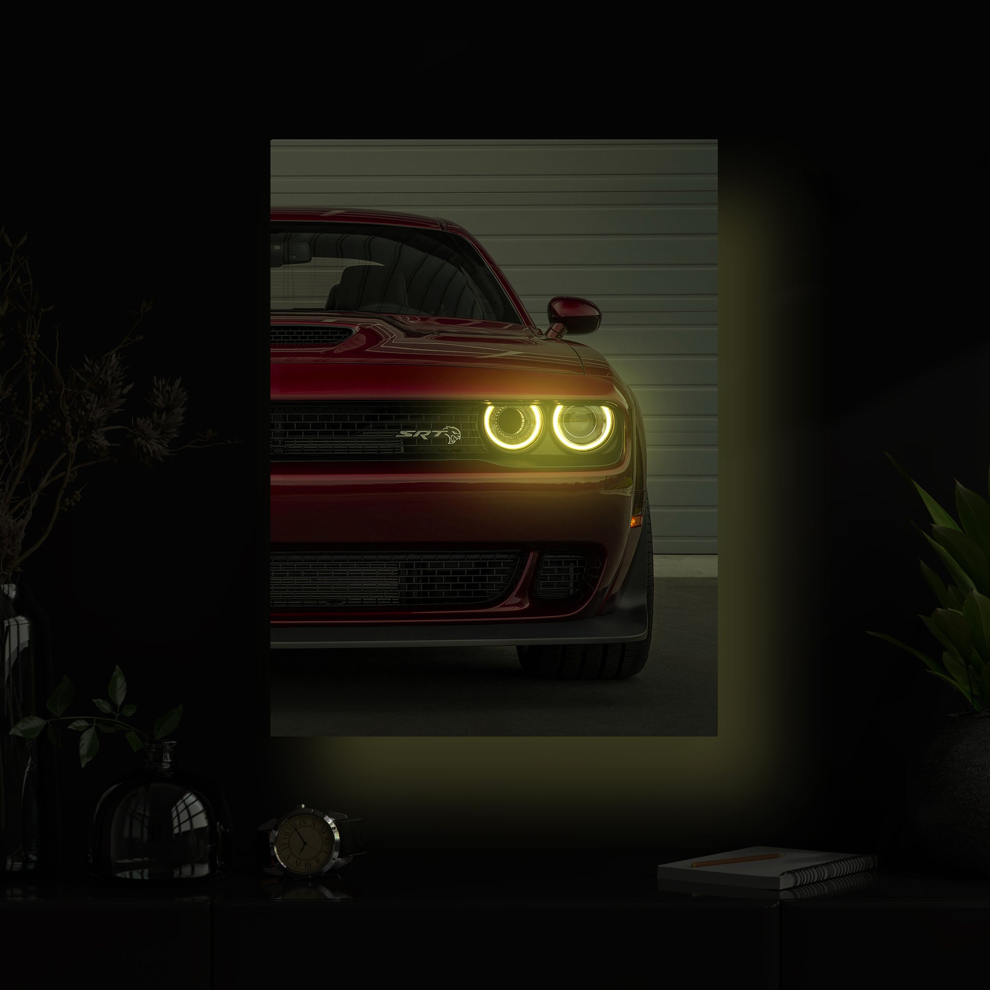 RED DODGE CHALLENGER SRT HELLCAT 2018 || NEON POSTER || 2FT X 1.5FT ||